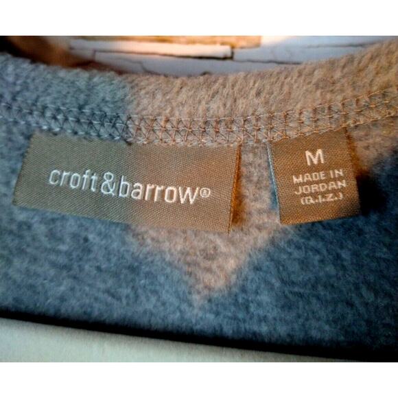 Croft & Barrow Gray Fleece Zip Jacket M Embroidered Poinsettia Winter Holiday - Picture 6 of 8